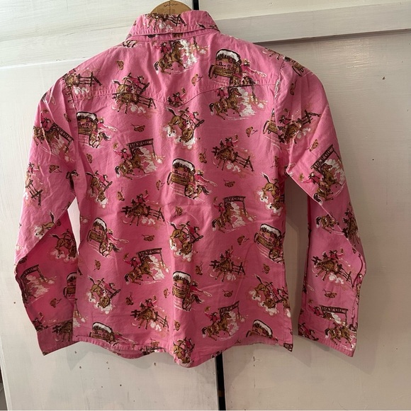Girls Panhandle Pink Printed Button Down Pearl Snap Shirt S: XL, fits like 8/10 - Picture 8 of 11